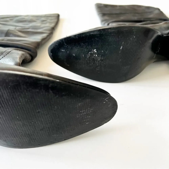 Nine West June Black Leather Slouch Boot Size 8.5 High Heel 80s Vibes Wench Goth - Picture 3 of 10